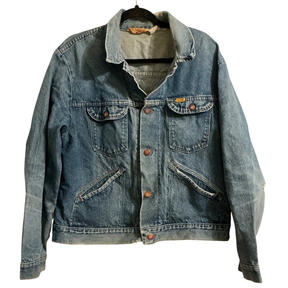 Vintage Rustler Jacket Mens XL Blue Denim “Harley-Davidson” Disappointed U.S.A